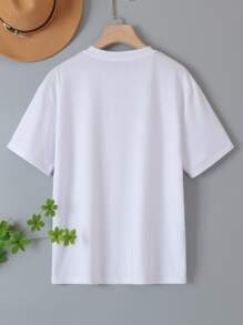 SHEIN EZwear 汽車和字母圖案T恤 - 白色 - 查看 2