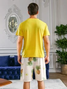 Men Pineapple Print PJ Set - Multicolor - View 2