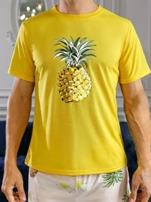 Men Pineapple Print PJ Set - Multicolor - View 4