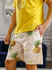 Men Pineapple Print PJ Set - Multicolor - View 5