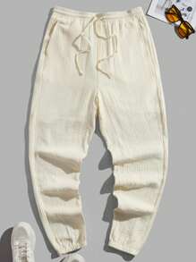 GENTILAND Men Drawstring Waist Slant Pocket Trousers - Yellow - View 1