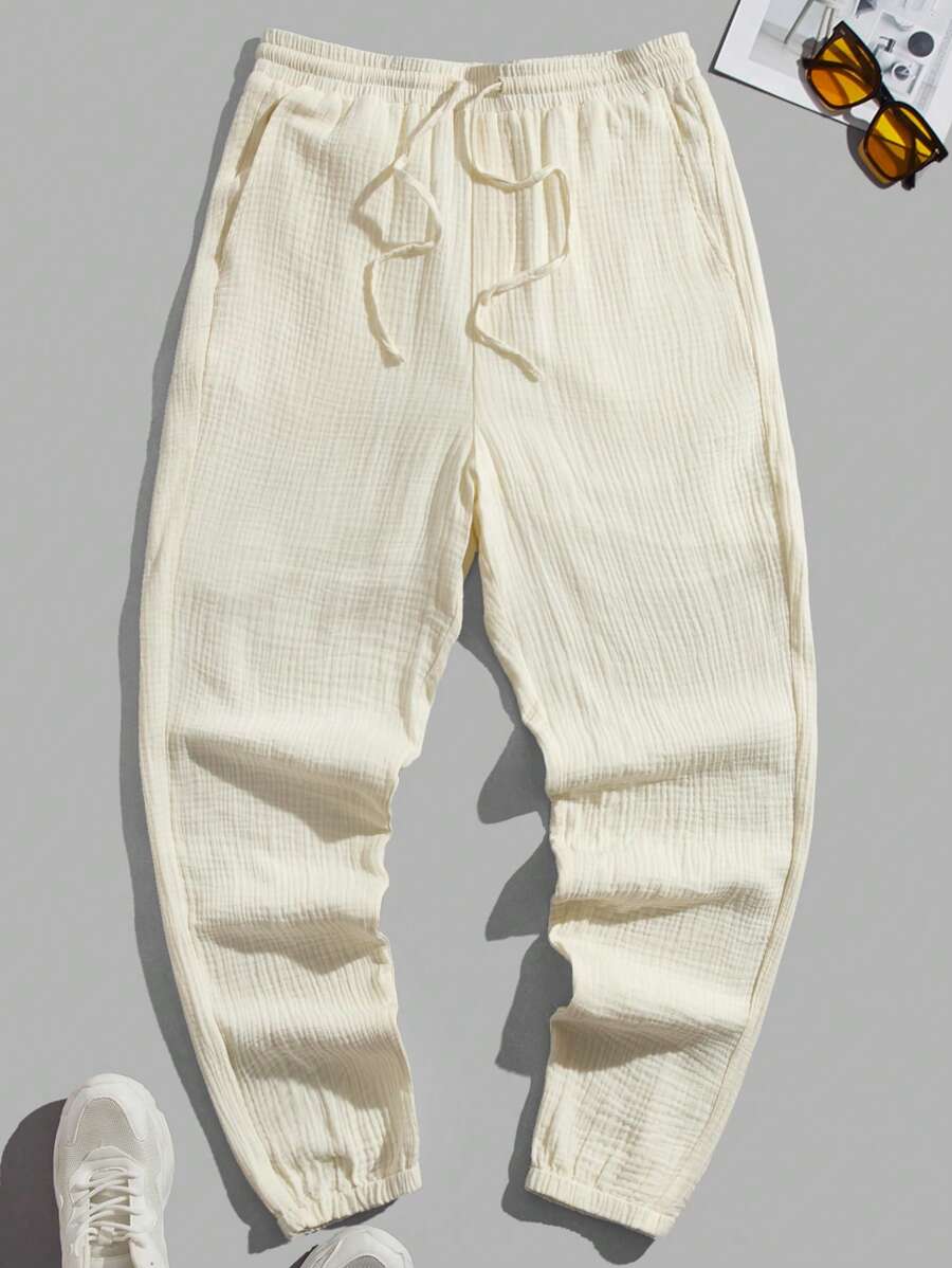 GENTILAND Men Drawstring Waist Slant Pocket Trousers - Yellow - View 1