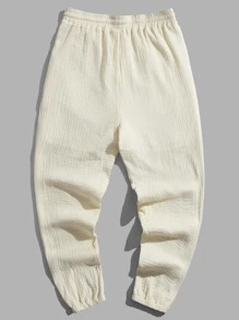 GENTILAND Men Drawstring Waist Slant Pocket Trousers - Yellow - View 2