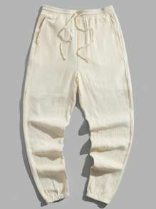 GENTILAND Men Drawstring Waist Slant Pocket Trousers - Yellow - View 3