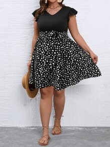 SHEIN LUNE Đầm Plus Size Xù Thắt lưng Đồ họa Giải trí - màu đen - Xem 1