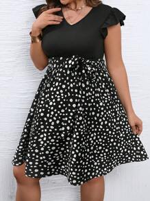 SHEIN LUNE Đầm Plus Size Xù Thắt lưng Đồ họa Giải trí - màu đen - Xem 3
