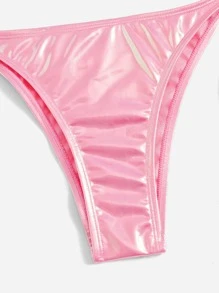 Swim Mod Summer Beach Metallic Bikini Set Halter Triangle Bra Top & Tie Side Bikini Bottom 2 Piece Bathing Suit