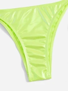 SHEIN Swim Summer Beach Metallic Halter Triangle Tie Side Bikini Set - Yellow - View 4