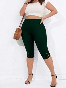 SHEIN LUNE Quần lót kích thước lớn Hội Chữ thập Cắt ra màu trơn Giải trí - Màu xanh lá cây đậm - Xem 5