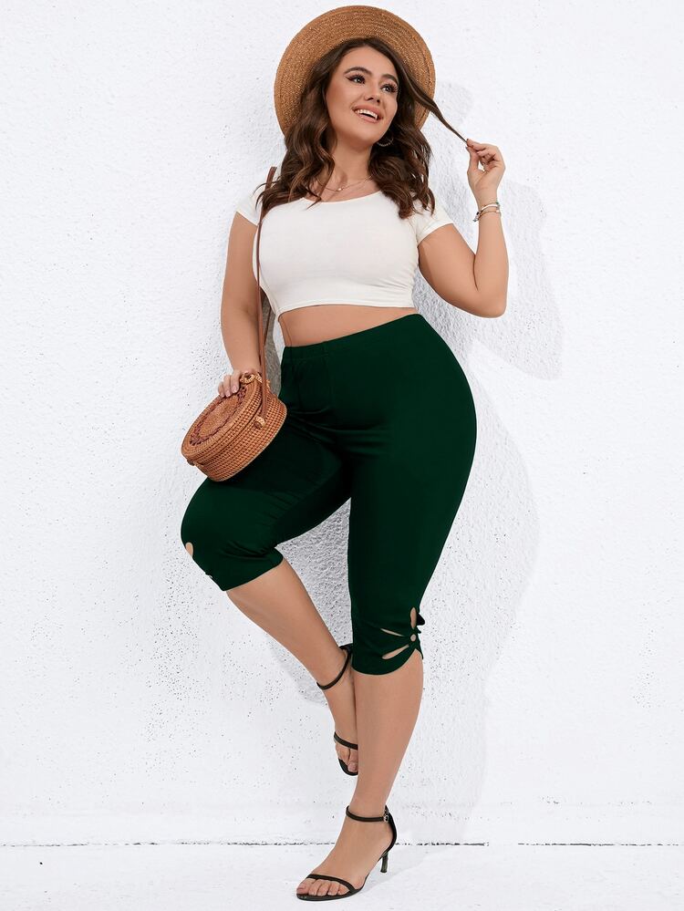 SHEIN LUNE Quần lót kích thước lớn Hội Chữ thập Cắt ra màu trơn Giải trí - Màu xanh lá cây đậm - Xem 6