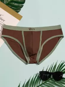 Hombres Calzoncillos con estampado de letra unido en contraste - Café integral - Ver 1