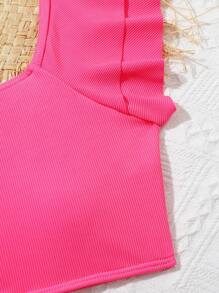Conjunto de bikini con ribete de volantes para niña preadolescente, para playa de verano - Rosa Fucsia - Ver 3