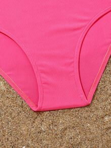 Conjunto de bikini con ribete de volantes para niña preadolescente, para playa de verano - Rosa Fucsia - Ver 4