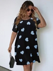 SHEIN LUNE Plus Heart Print Tee Dress