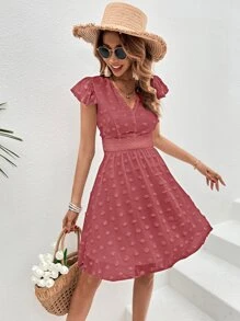 Breezaya 圓點蝴蝶袖連衣裙 - 藕粉色 - 查看 1