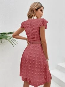 Breezaya 圓點蝴蝶袖連衣裙 - 藕粉色 - 查看 2