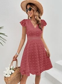 Breezaya 圓點蝴蝶袖連衣裙 - 藕粉色 - 查看 4