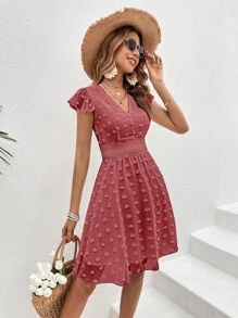 Breezaya 圓點蝴蝶袖連衣裙 - 藕粉色 - 查看 6