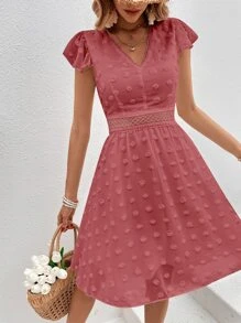 Breezaya 圓點蝴蝶袖連衣裙 - 藕粉色 - 查看 7