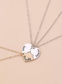 3入組簡約合體心形鋅合金電鍍金銀色吊墜項鍊,適合作為節日女性最好的朋友禮物 - 彩色 - 查看 2