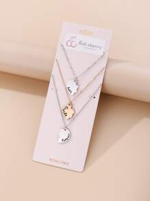 3入組簡約合體心形鋅合金電鍍金銀色吊墜項鍊,適合作為節日女性最好的朋友禮物 - 彩色 - 查看 3