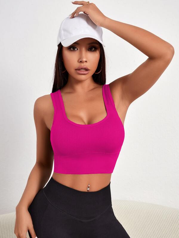 Solid Ribbed Knit Sports Bra SHEIN USA