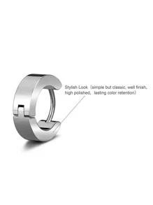 Pendientes De Aro Redondos De Acero Inoxidable, 1 Par - Plateado - Ver 4