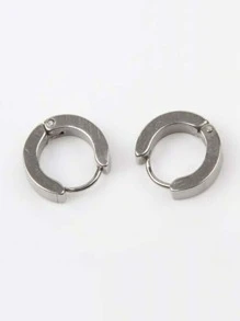 Pendientes De Aro Redondos De Acero Inoxidable, 1 Par - Plateado - Ver 5