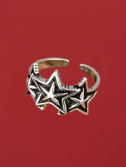 Grunge Punk Star Decor Cuff Ring