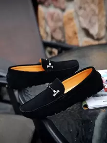 男士金屬裝飾休閒戶外仿麂皮樂福鞋 - 黑色 - 查看 1