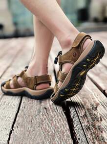 男士字母貼飾抽繩設計運動休閒戶外涼鞋 - 鏽棕色 - 查看 1