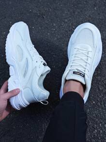 男士字母圖案前綁帶老爹鞋 - 白色 - 查看 1