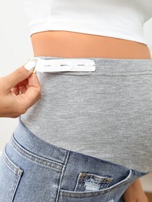 SHEIN Maternity Wideband Waist Ripped Raw Hem Denim Shorts - Light Wash - View 4