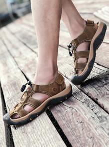 男士字母貼飾抽繩設計運動休閒戶外涼鞋 - 鏽棕色 - 查看 4