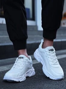 男士字母圖案前綁帶老爹鞋 - 白色 - 查看 5