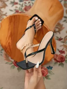 女士高跟凉鞋，黑色夏季人字拖，舒适，白色高跟鞋，纯色拖鞋，适合正式场合、派对、工作和日常穿着 - 黑色 - 查看 3