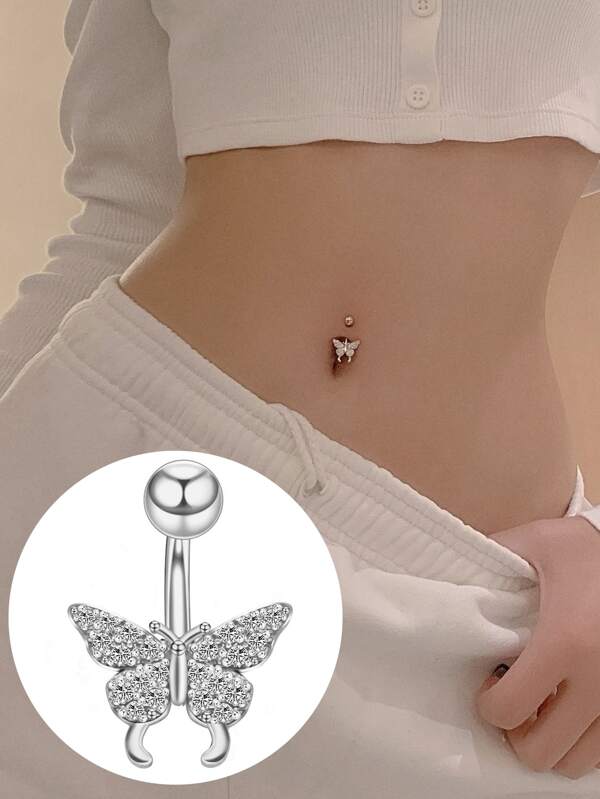 Anillo de vientre de acero inoxidable con diseño de mariposa Joya de cuerpo regalo para mujeres & Chicas