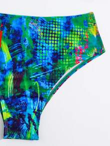 全套印花抽褶式帶鋼托高腰夏季沙灘比基尼套裝 - 彩色 - 查看 4