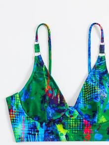 全套印花抽褶式帶鋼托高腰夏季沙灘比基尼套裝 - 彩色 - 查看 5