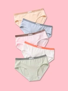 女孩5入組腰部字母條帶內褲