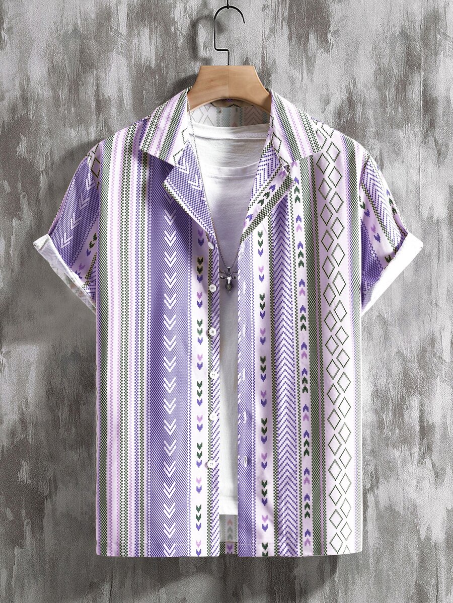 Manfinity Chillmode Men Geo Print Shirt Without Tee - Multicolor - View 1