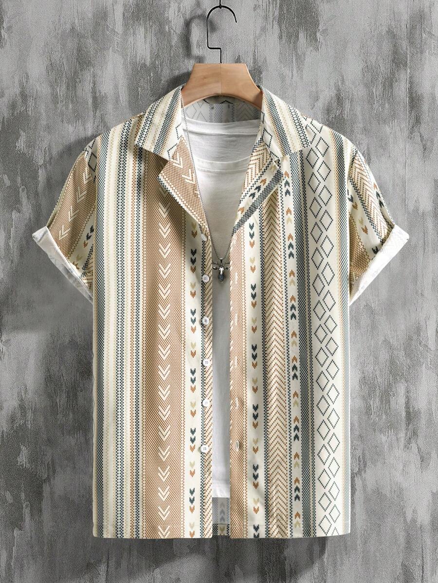 Manfinity RSRT Hombres Camisa con estampado geométrico sin camiseta - Multicolor - Ver 1