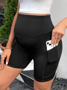 SHEIN 孕婦寬腰帶騎行褲帶手機袋