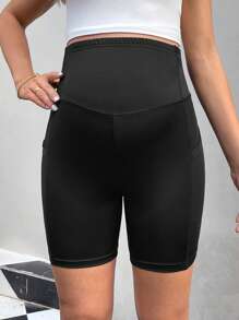 SHEIN 孕婦寬腰帶騎行褲帶手機袋