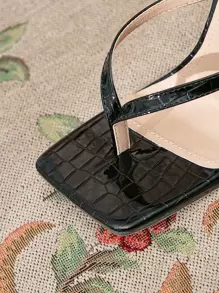 女士高跟凉鞋，黑色夏季人字拖，舒适，白色高跟鞋，纯色拖鞋，适合正式场合、派对、工作和日常穿着 - 黑色 - 查看 7