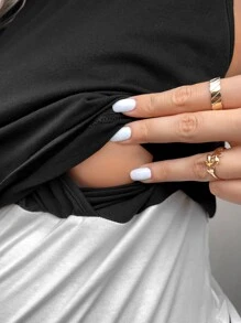 SHEIN Maternity Striped Print Nursing Tank Top - Black and White - View 5