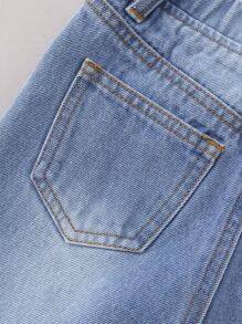 SHEIN Young Girl Cartoon & Slogan Graphic Ripped Jeans - Light Wash - View 5