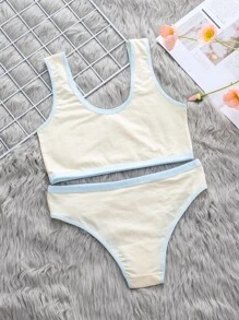 Girls Letter & Cartoon Graphic Contrast Binding Lingerie Set - Apricot - View 2