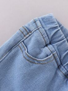 SHEIN Young Girl Ripped Frayed Bleach Wash Jeans - Light Wash - View 3