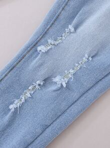 SHEIN Young Girl Ripped Frayed Bleach Wash Jeans - Light Wash - View 5